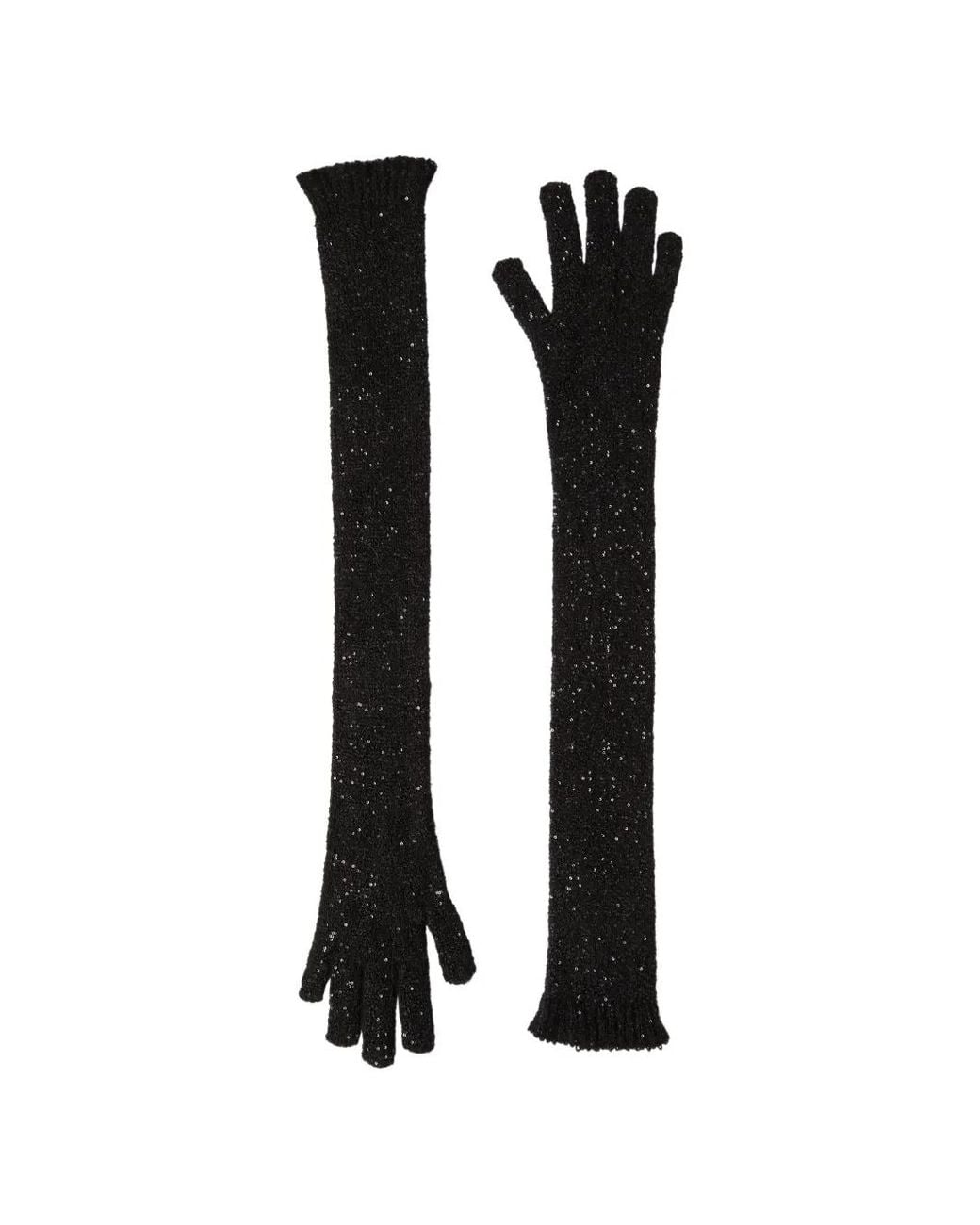 Brunello Cucinelli Black Sequin-Embellished Knitted Gloves