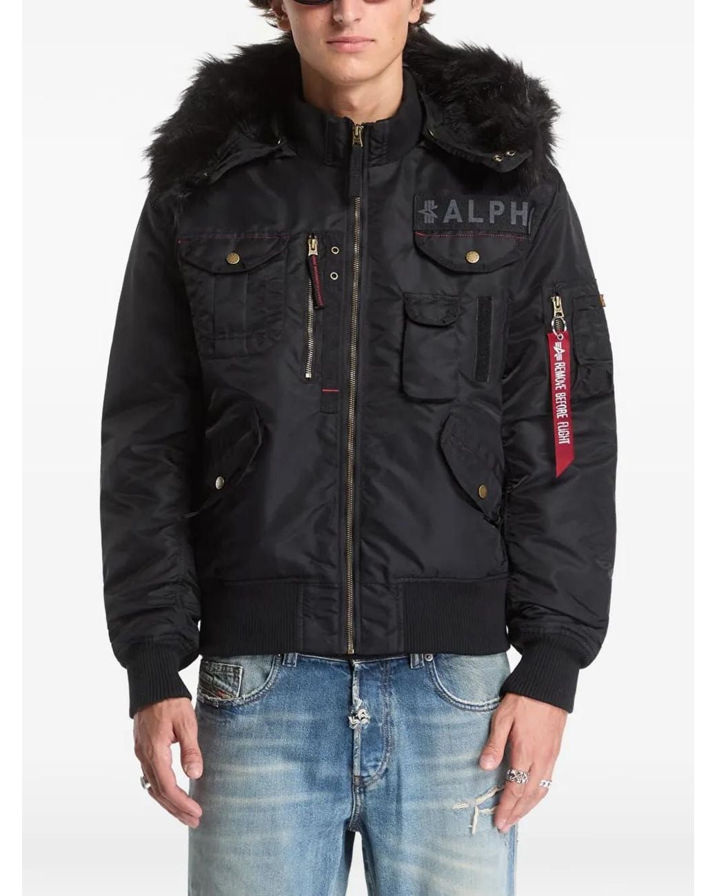 Alpha Industries Black Veste Deflector Bordée De Fourrure Artificielle for men
