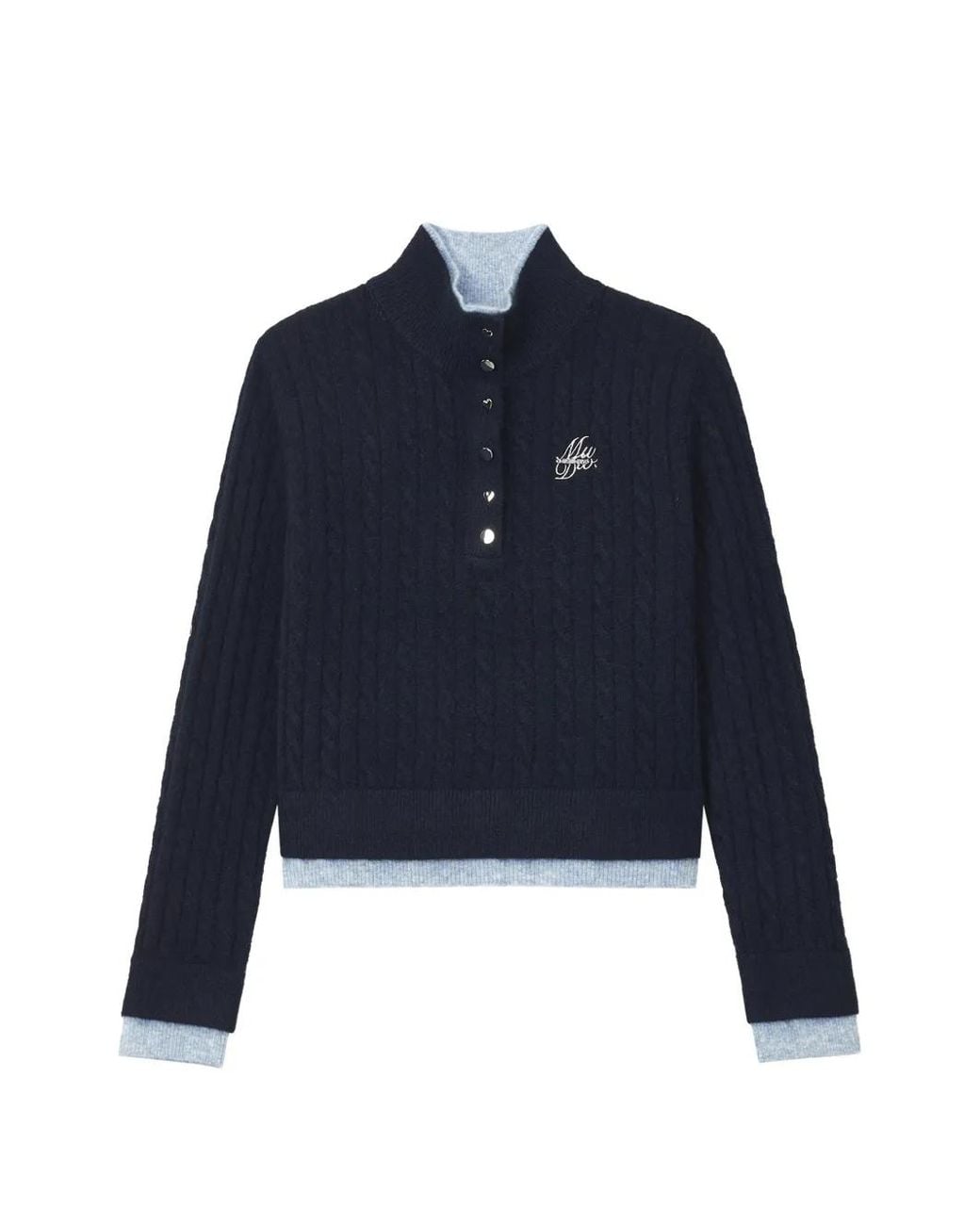 Musium Div. Blue Cable-Knit Button-Up Sweater