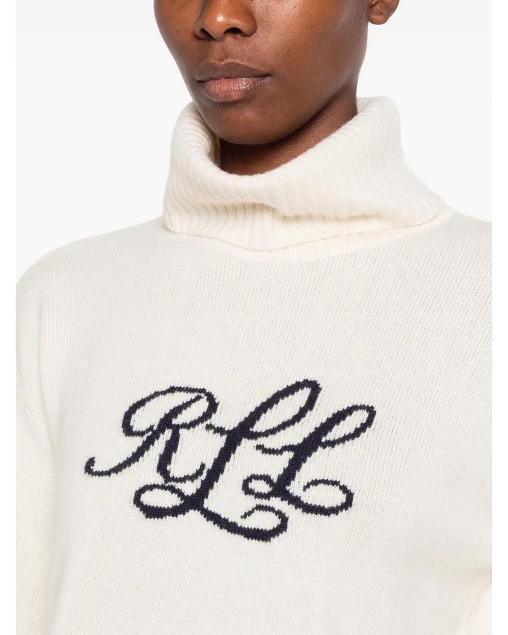 Ralph Lauren White Logo-Embroidered Roll-Neck Sweater