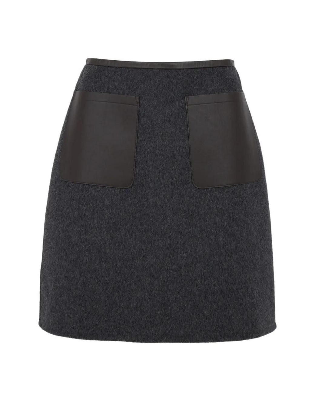 Yves Salomon Black Leather-Patch A-Line Mini Skirt
