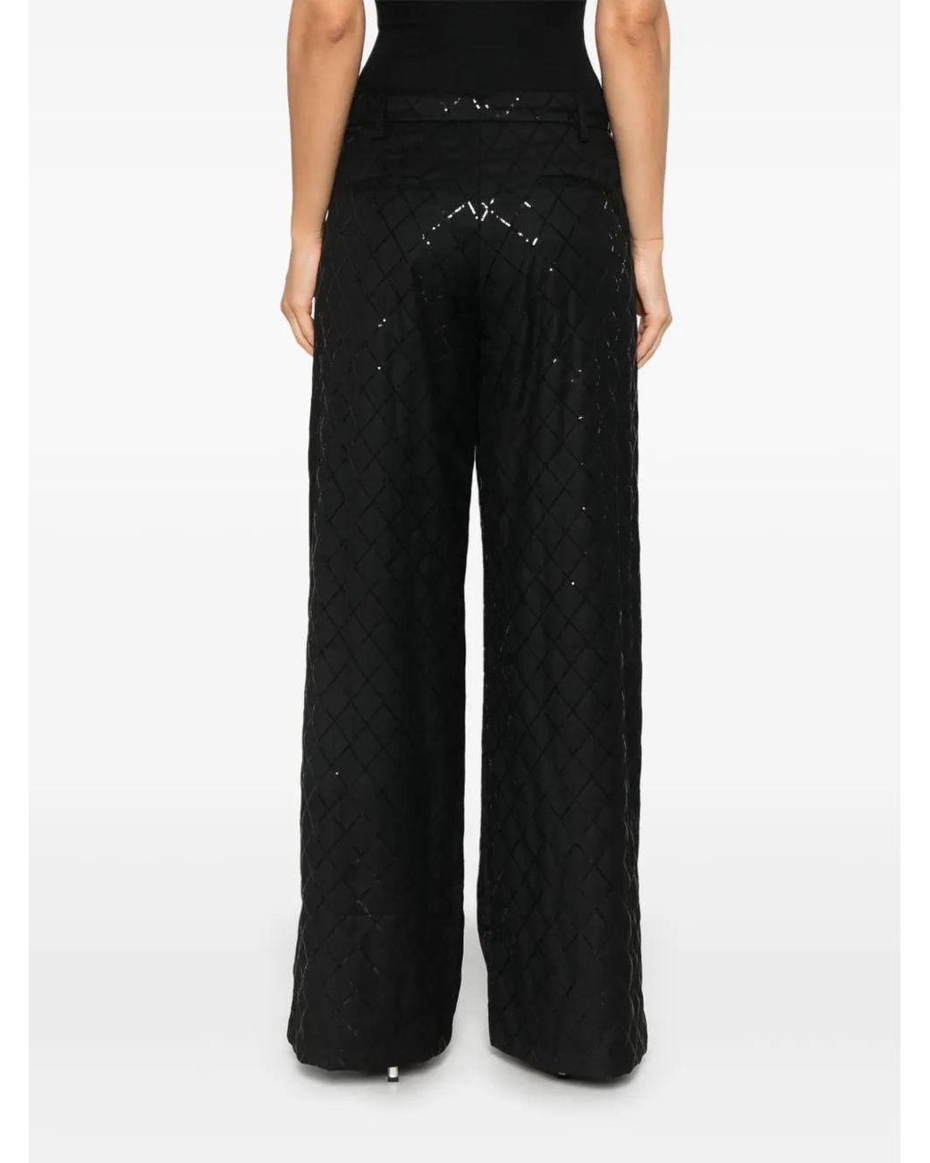 ROTATE BIRGER CHRISTENSEN Black Sequinned Wide-Leg Trousers