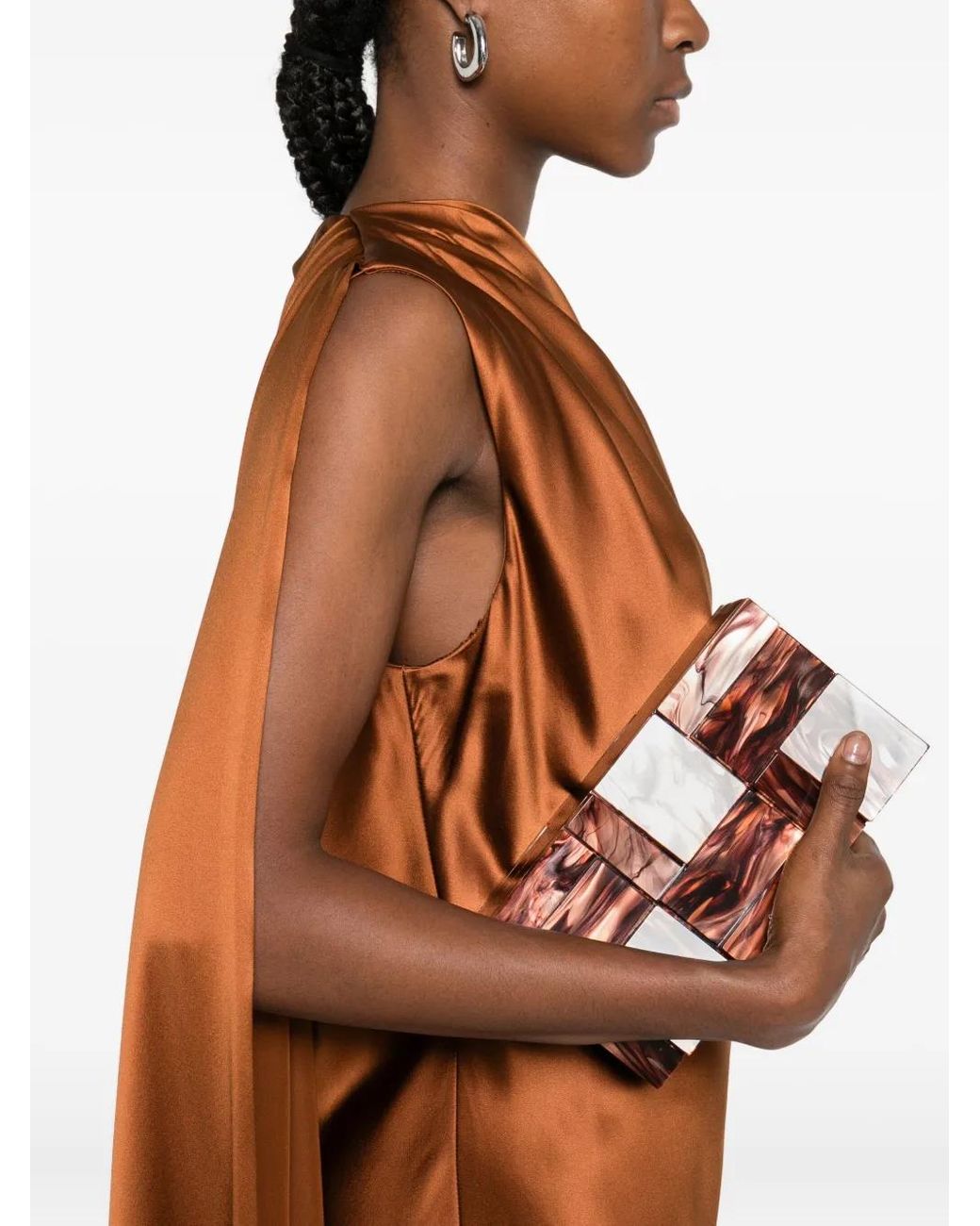 Max Mara Brown Draped Silk Midi Dress