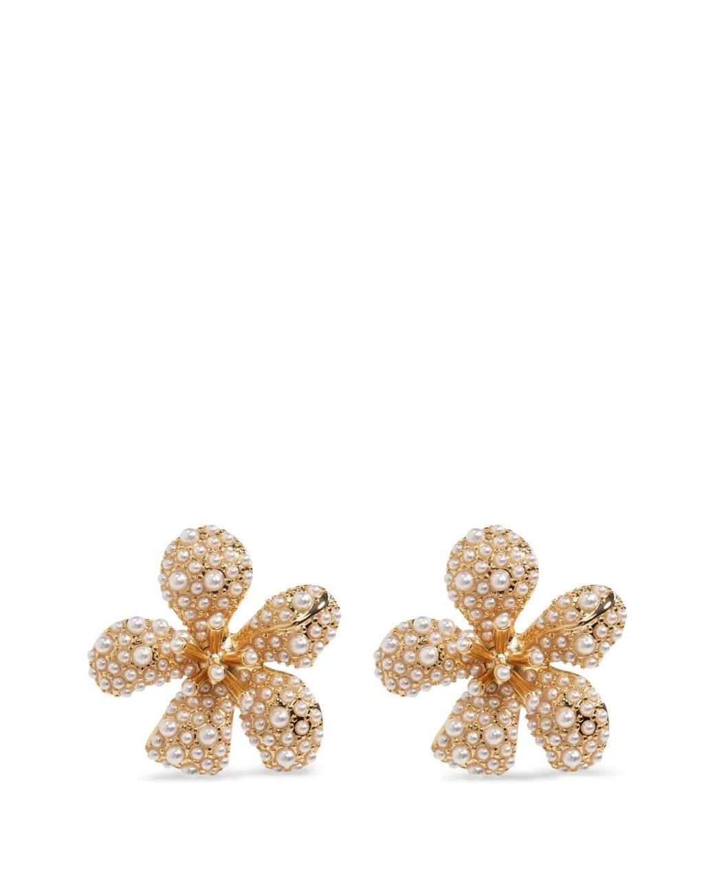 Self-Portrait Metallic Floral-Motif Faux-Pearl Earrings