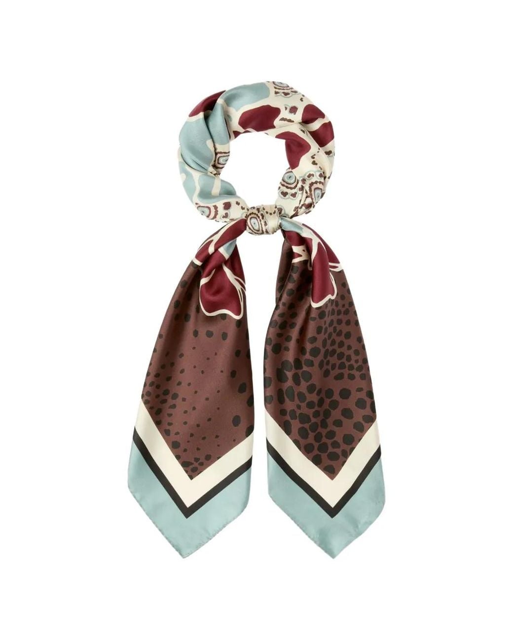 Emme White Foulard En Soie À Imprimé Mélangé Et Rayures Sur Les Bordures