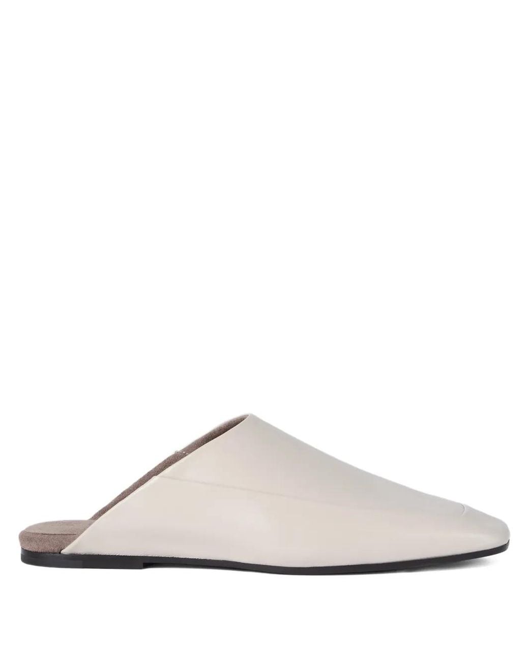 Brunello Cucinelli White Square-Toe Leather Flat Mules