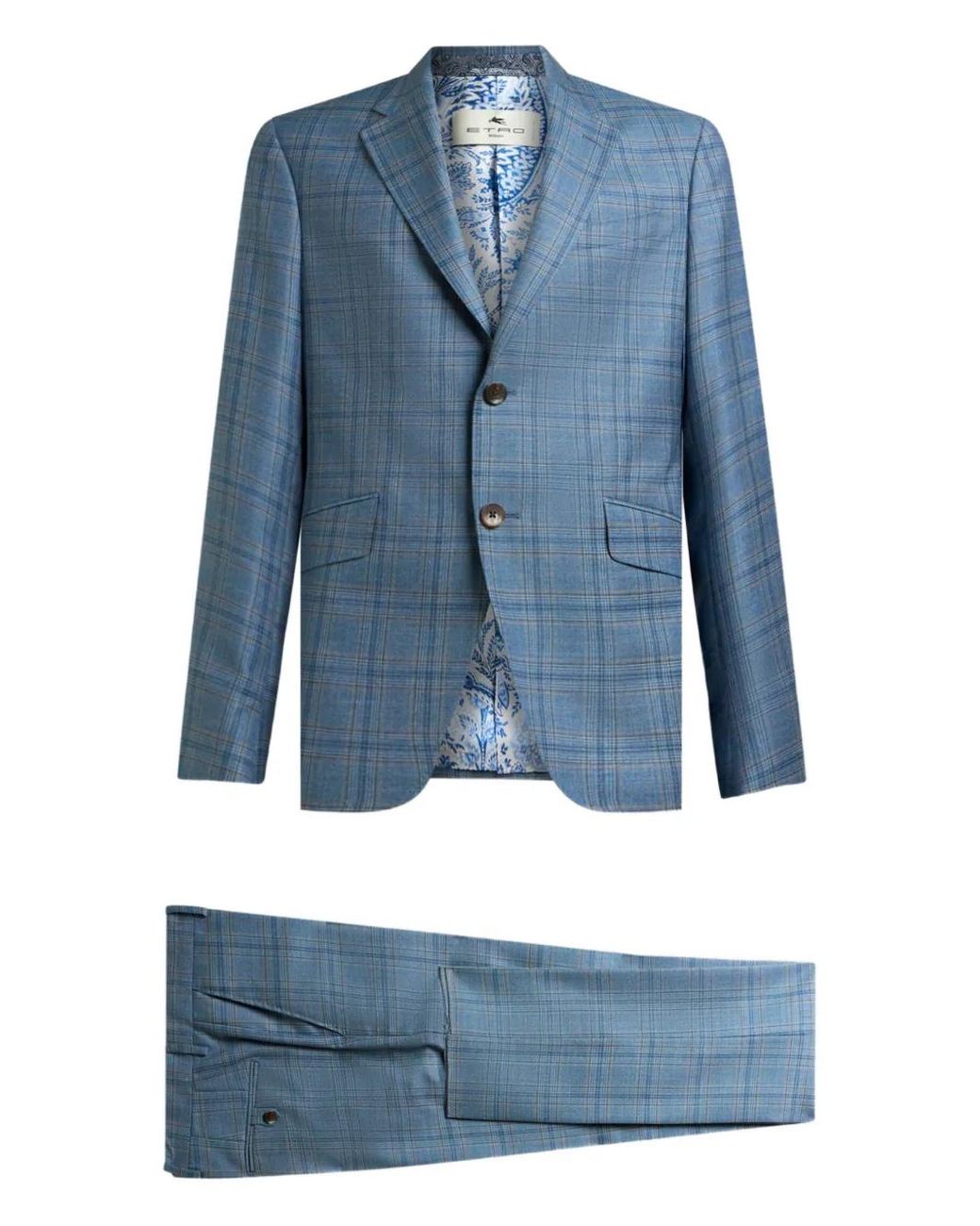 Etro Blue Wool Suit With Check Pattern for men