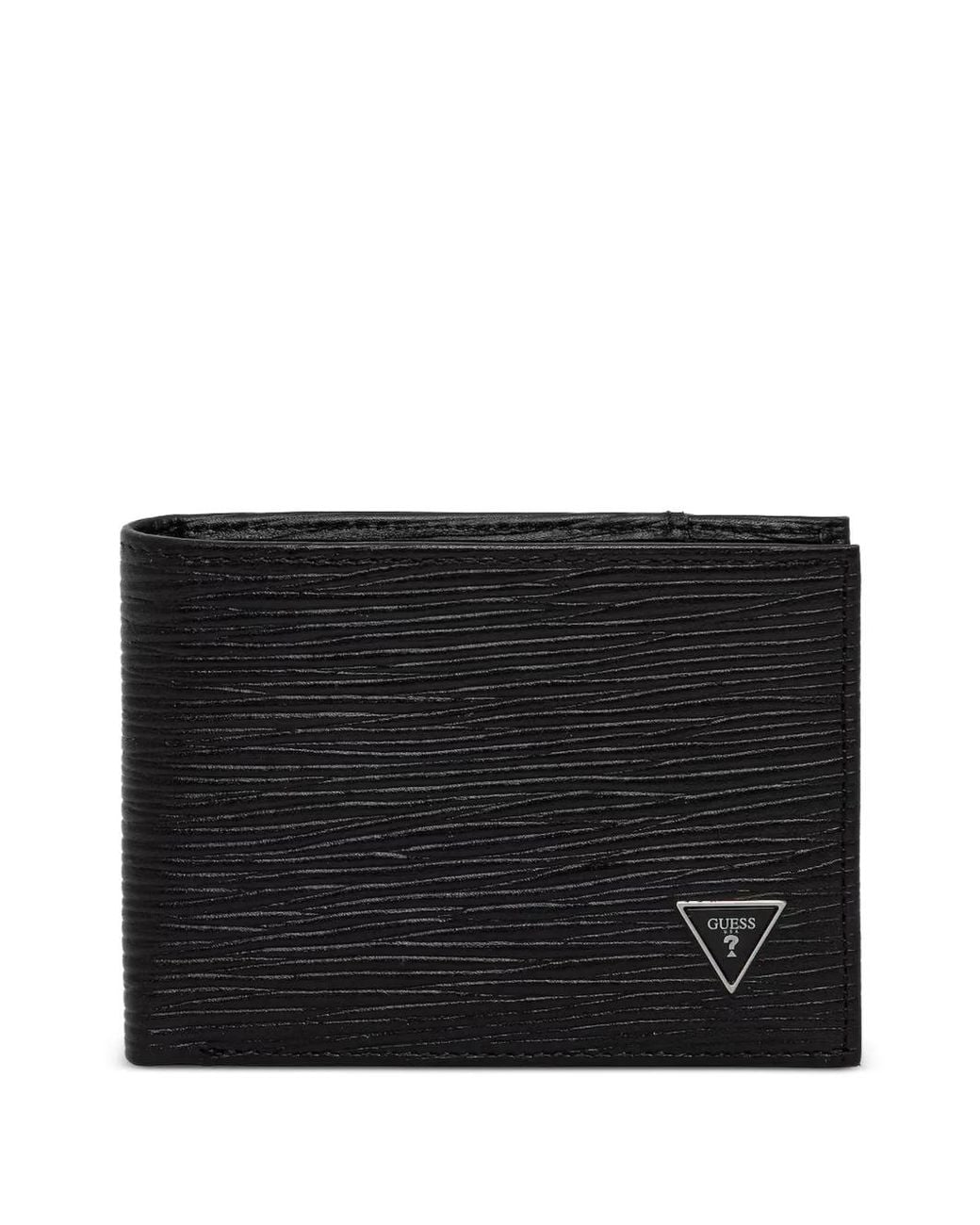 Guess Black Milano Logo-Plaque Textured Wallet for men
