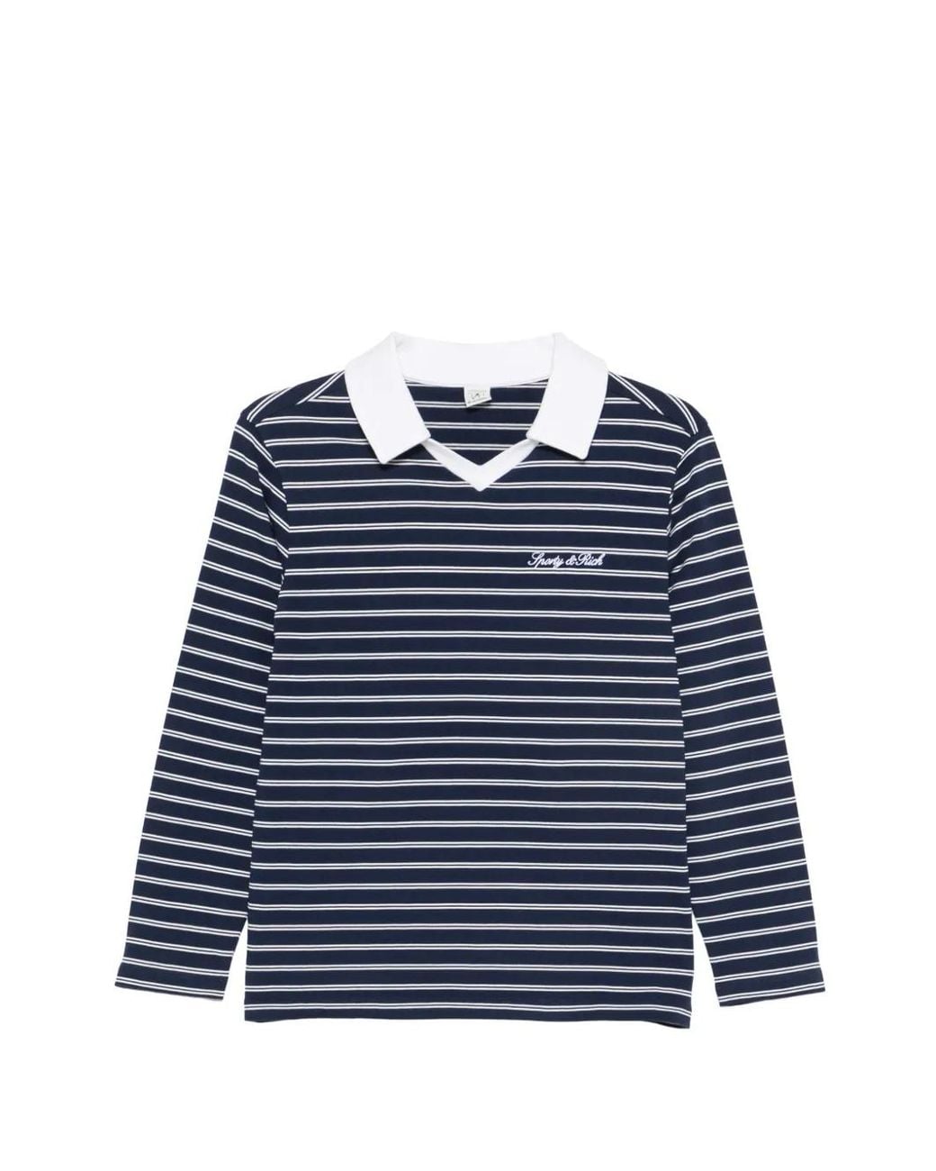 Sporty & Rich Blue Striped-Pattern Long-Sleeve T-Shirt