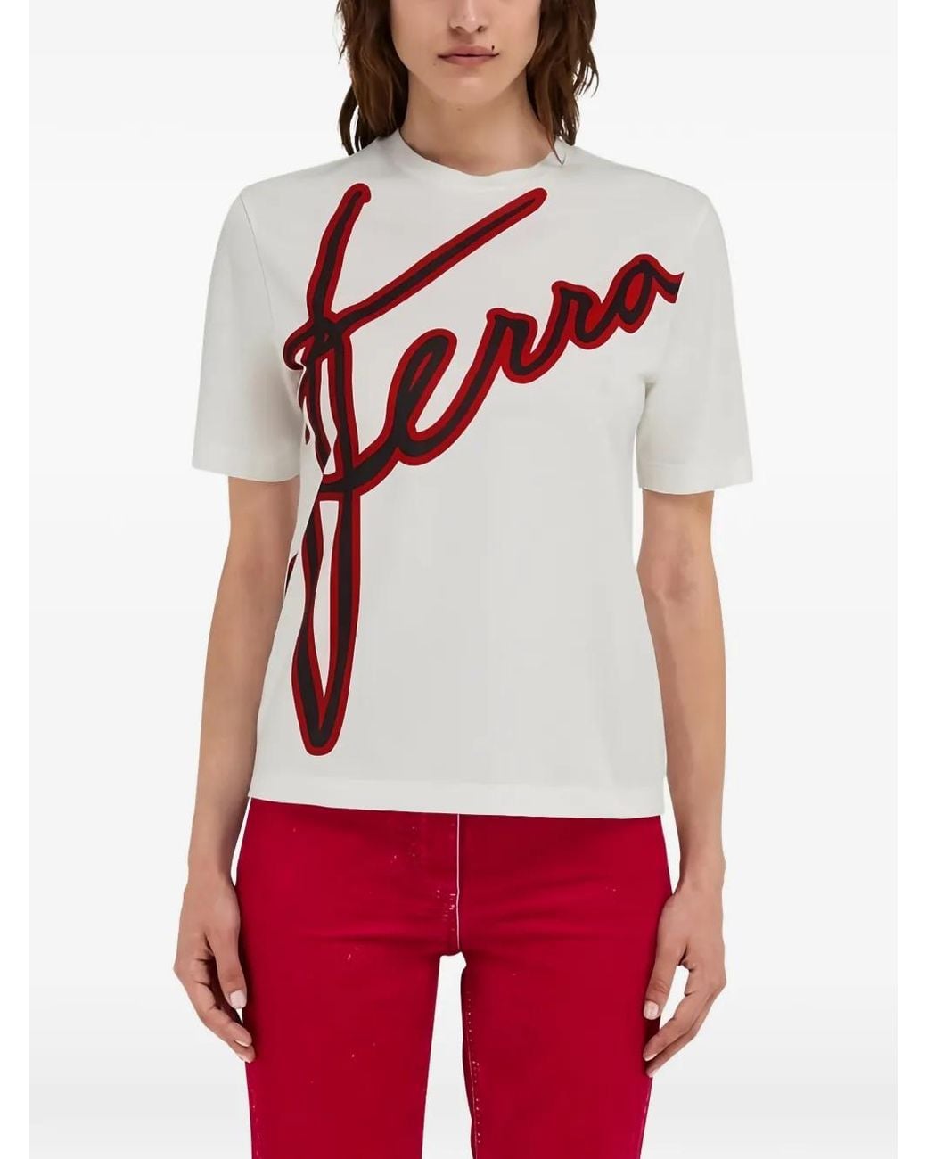 Ferragamo Red Graphic-Script Oversized T-Shirt