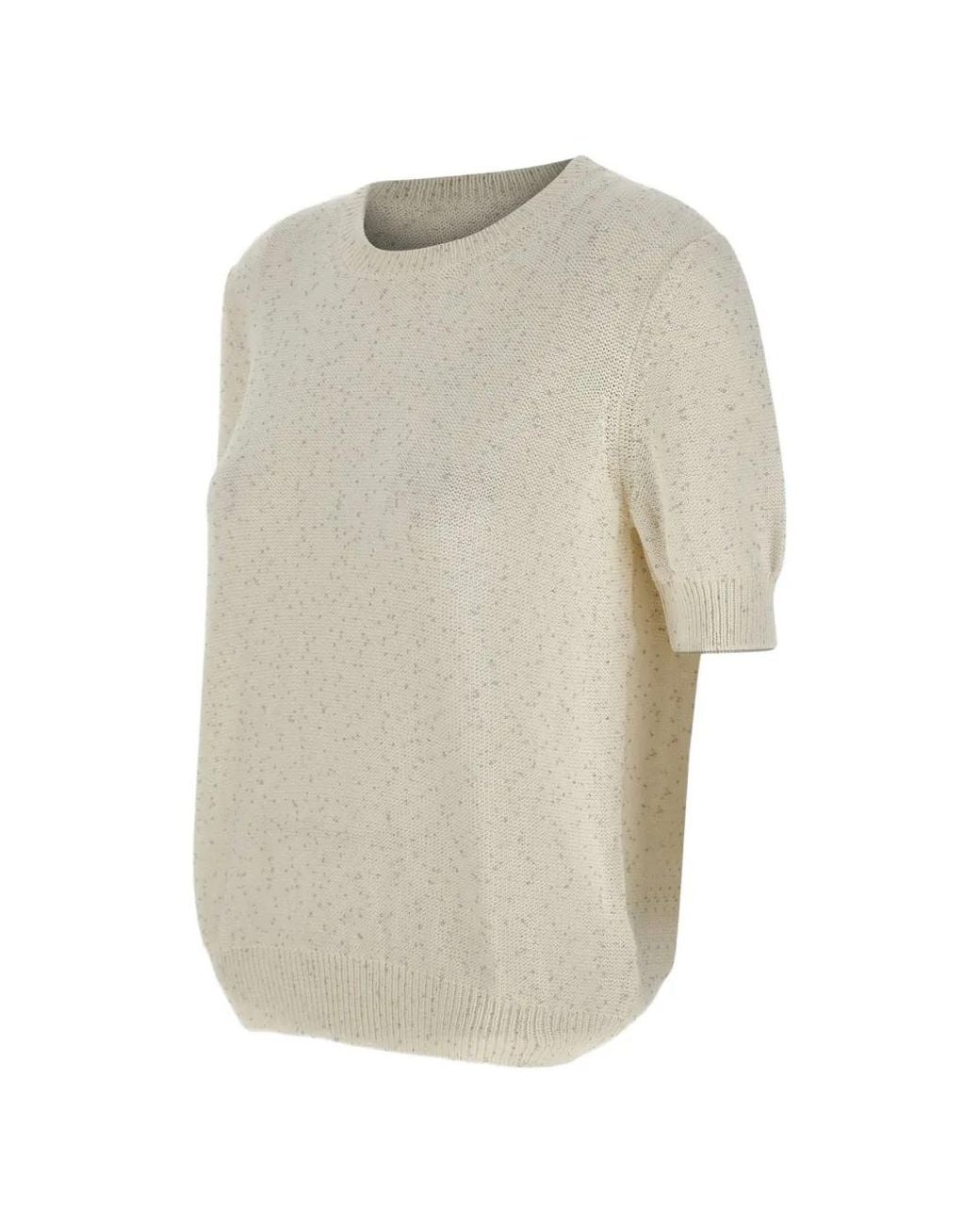 Gran Sasso White Sequin-Embellished Short-Sleeve Sweater