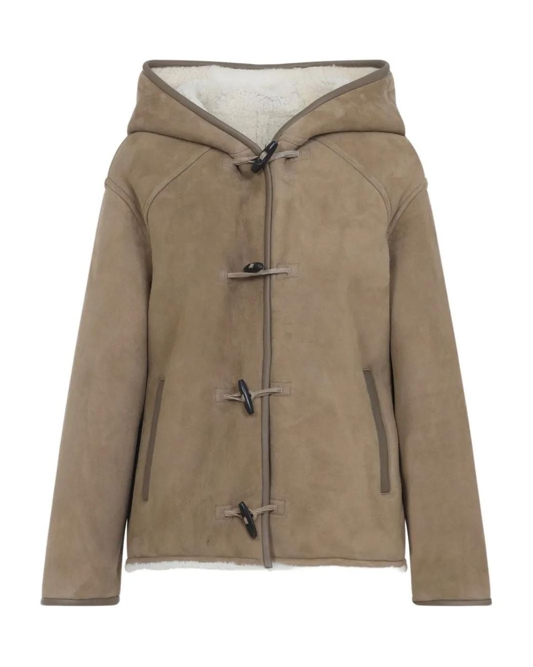 Yves Salomon Natural Hooded Suede Coat