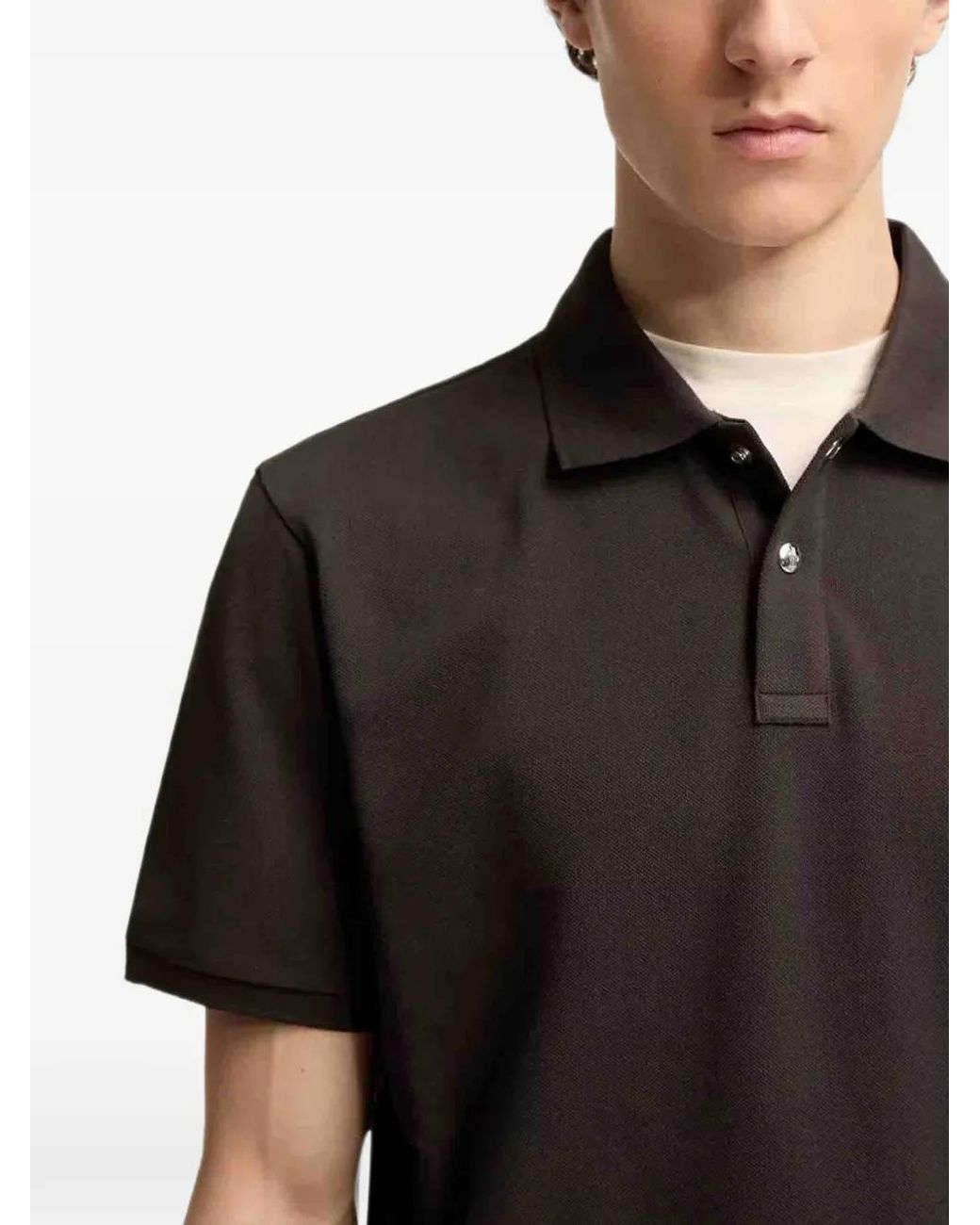 Moncler Black Logo Patch Cotton Piquet Polo Shirt for men