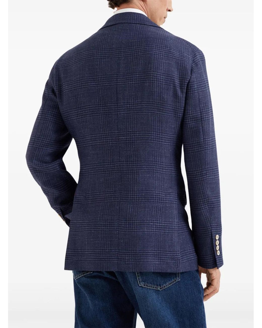 Brunello Cucinelli Blue Prince Of Wales Deconstructed Jacket for men