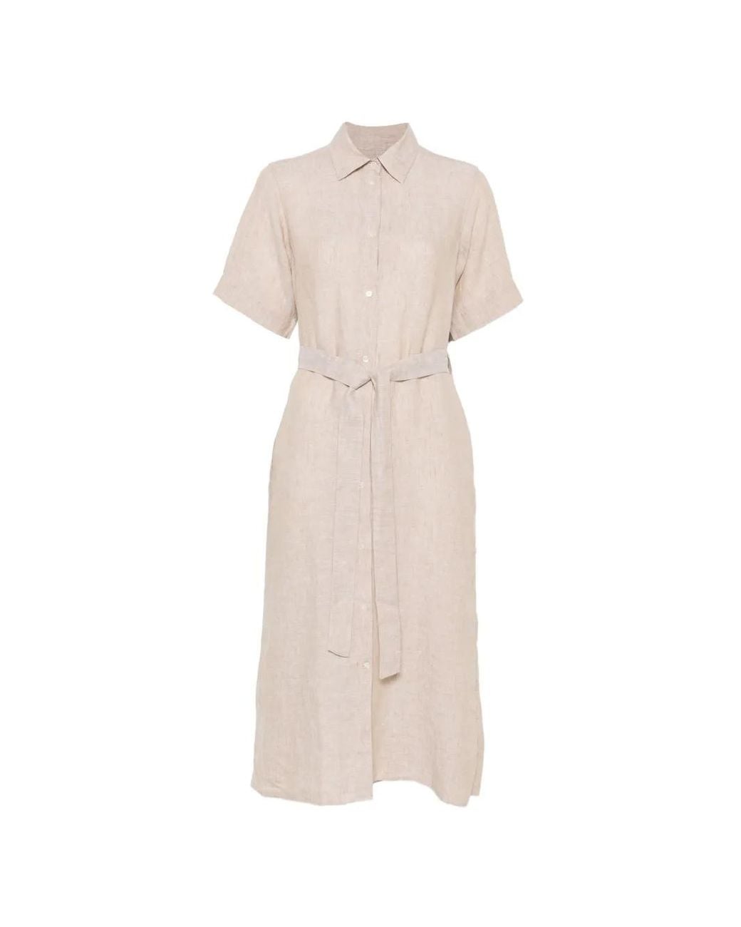 Gant White Belted Button-Down Midi Dress