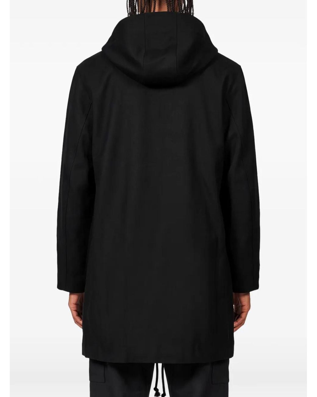 Yohji Yamamoto Black Hooded Single-Breasted Coat for men