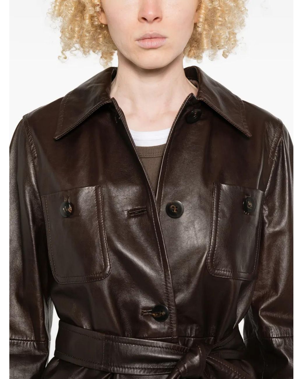 Max Mara Brown Mstamaca Leather Trench Coat
