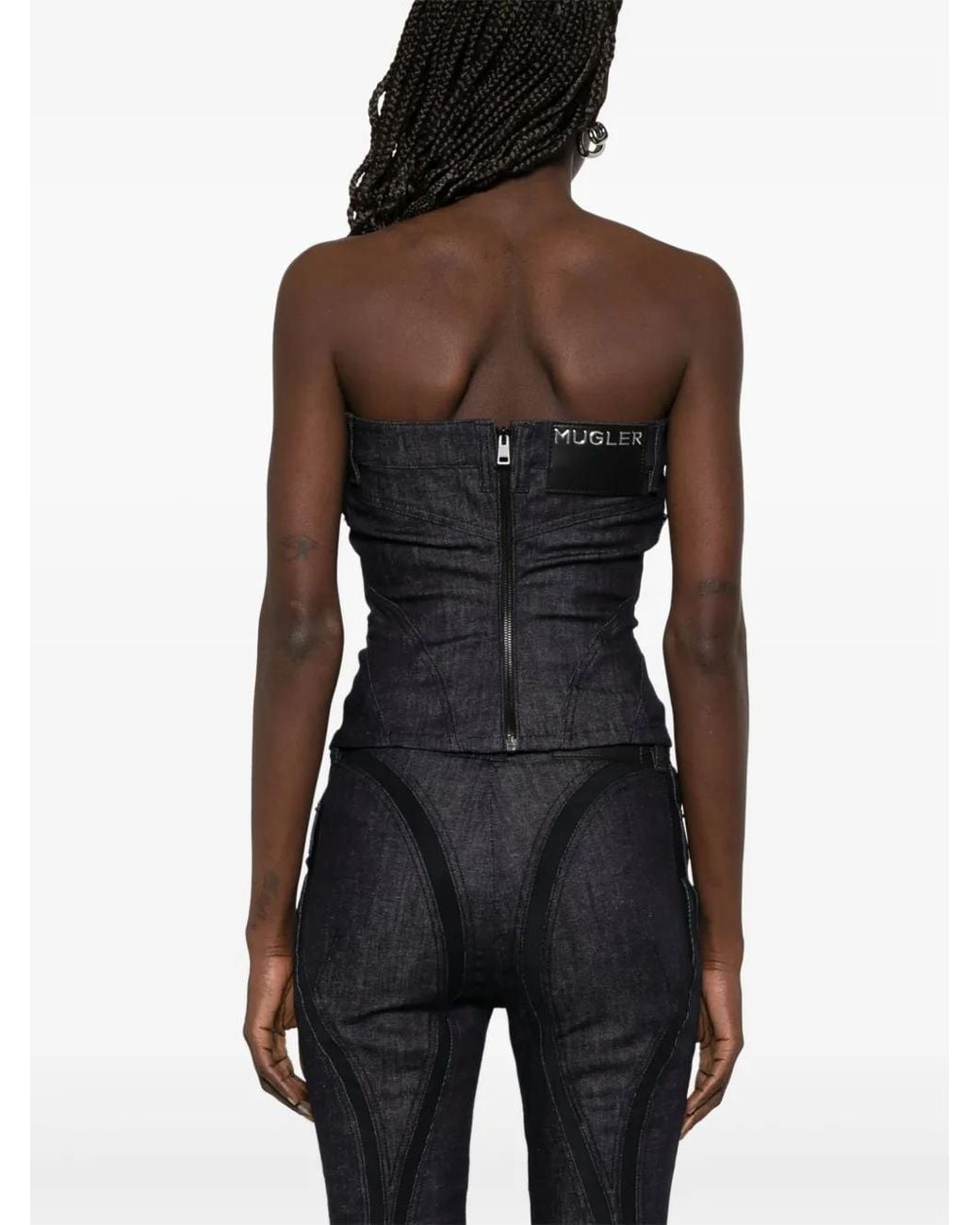 Mugler Denim Bustiere Top in het Black