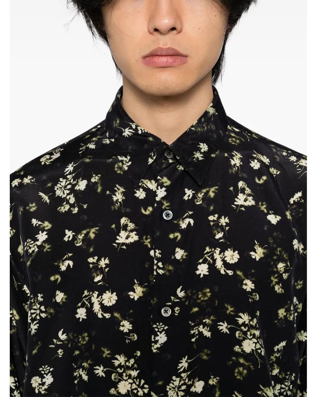 CALMLENCE Black Flower-Print Shirt for men