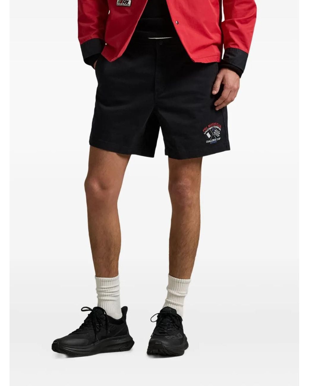 Polo Ralph Lauren Black Motor Club-Embroidered Shorts for men