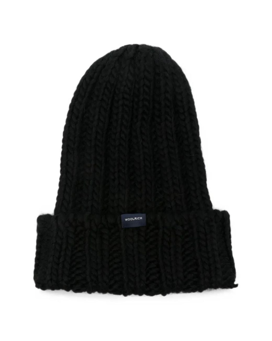 Woolrich Black Bonnet En Laine À Maille Épaisse