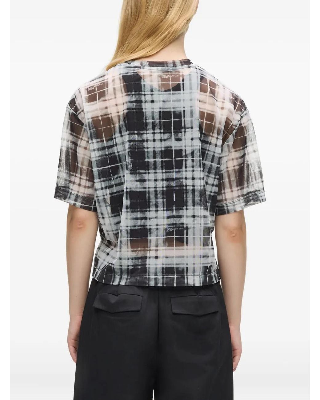 Karl Lagerfeld White Checked Mesh T-Shirt