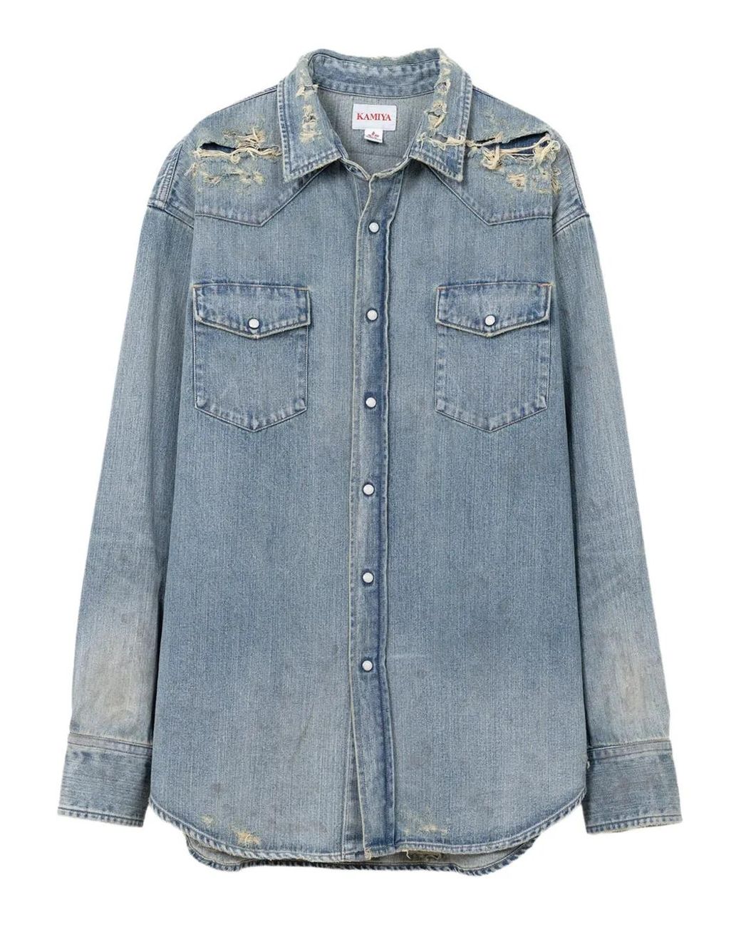 KAMIYA Gerafeld Denim Overhemd in het Blue voor heren
