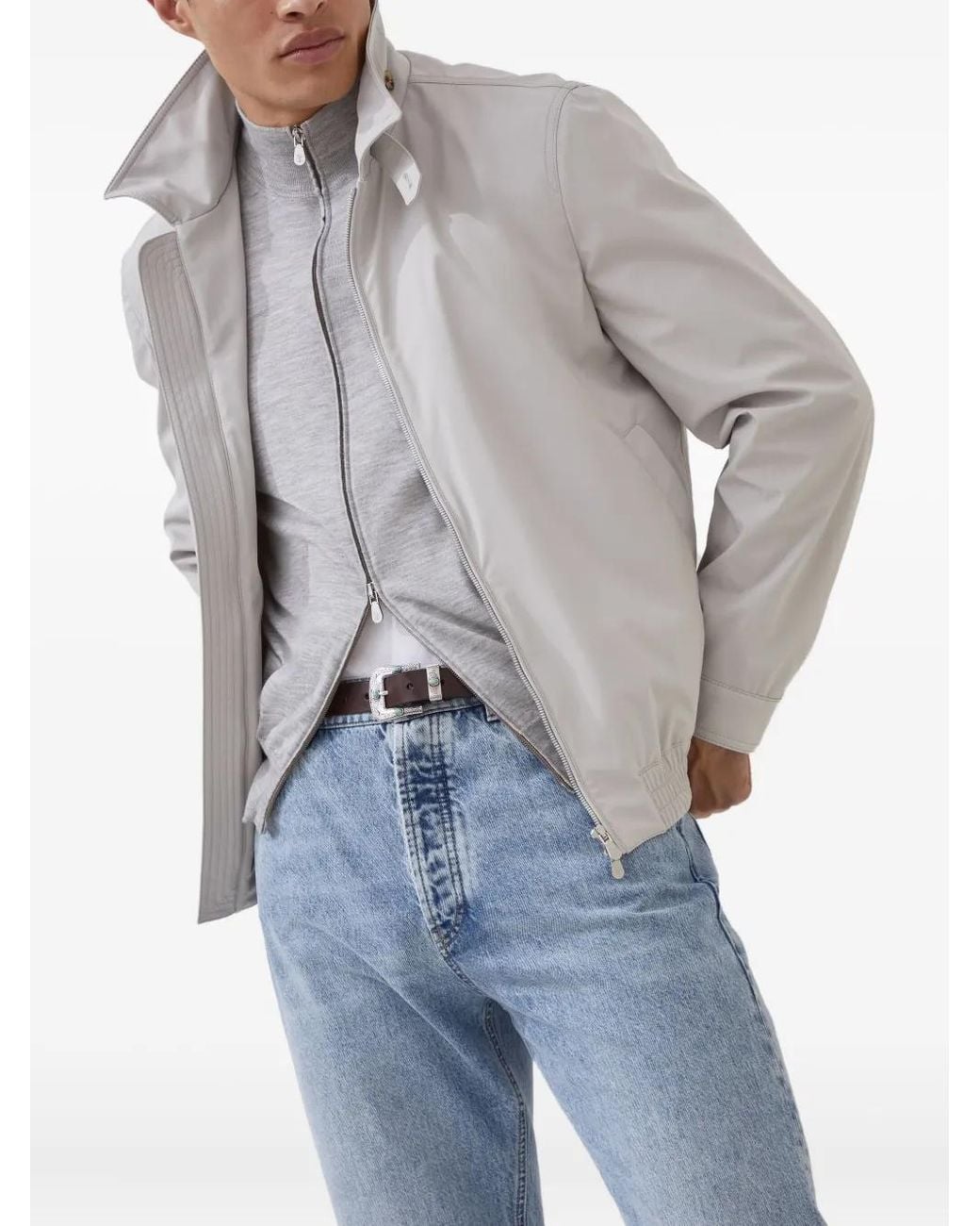 Brunello Cucinelli Gray Zip-Up Cashmere-Silk Jumper for men