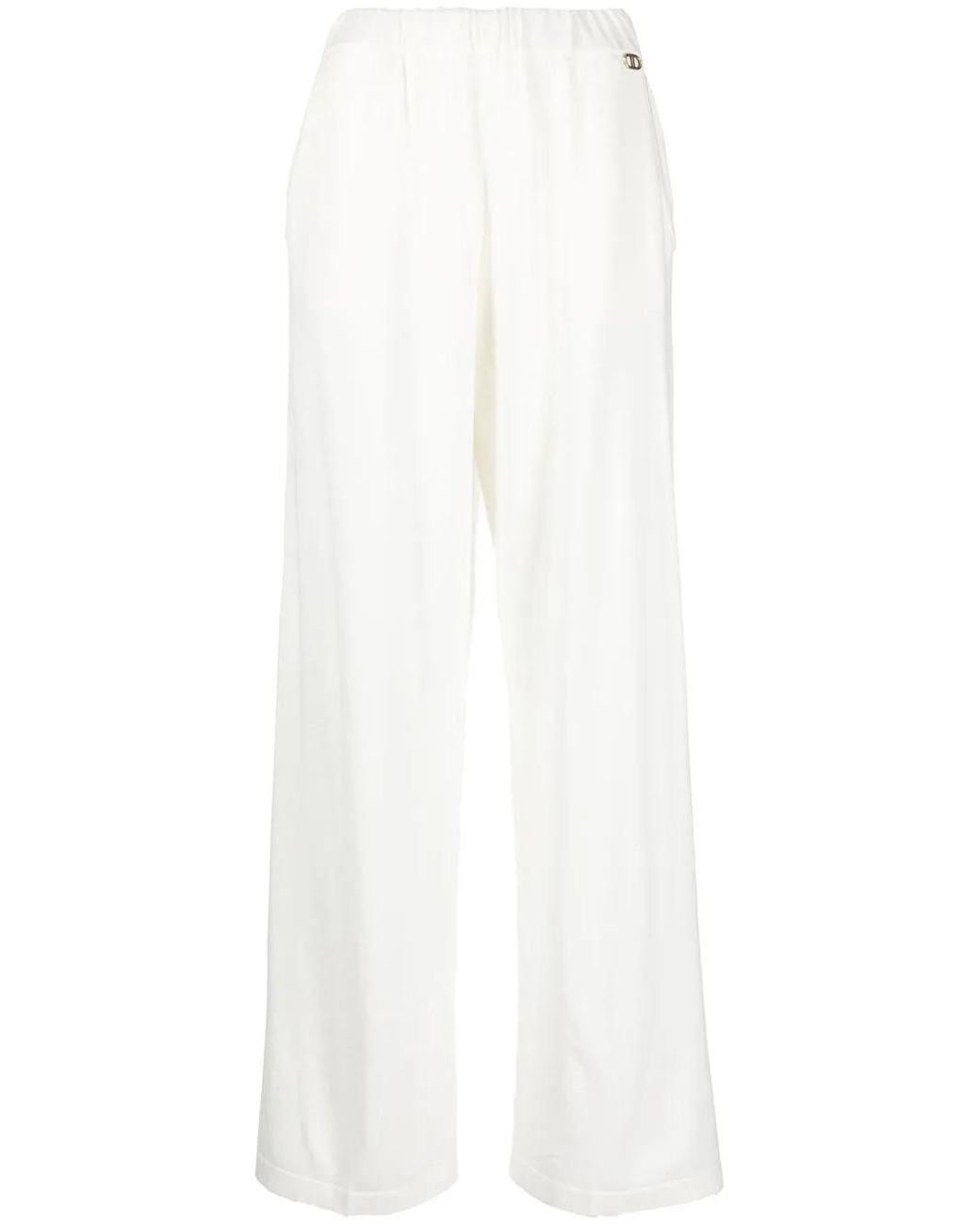Twinset White Wide-Leg Knitted Trousers