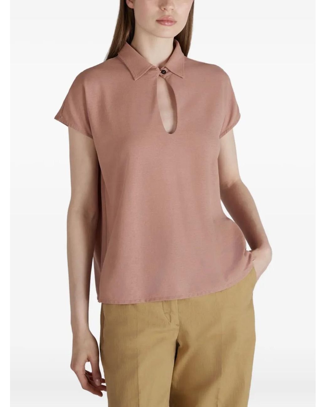 Zanone Pink Keyhole Polo Top