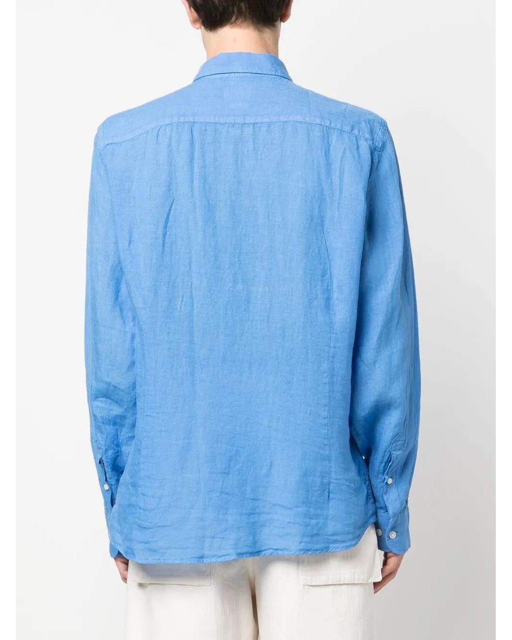 Hackett Blue Logo-Embroidered Linen Shirt for men