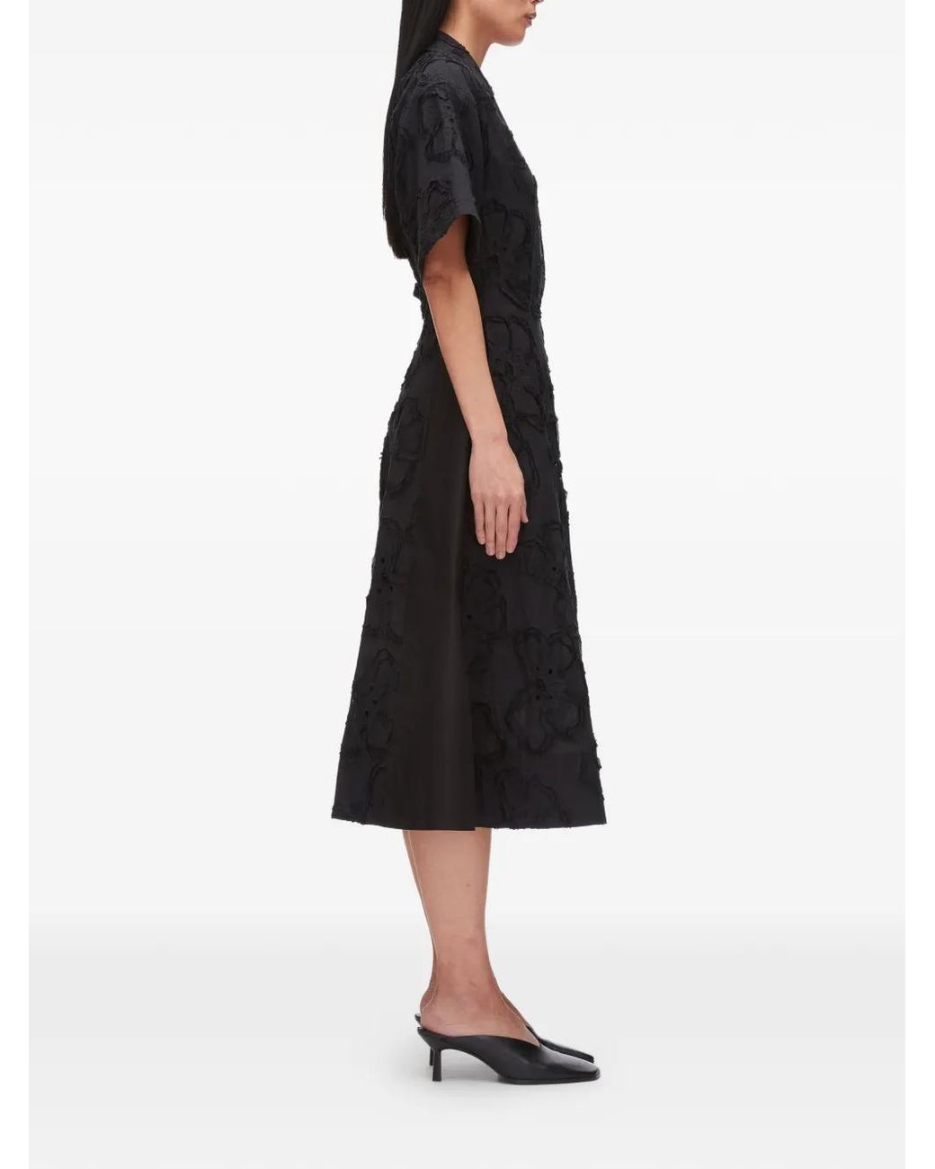 3.1 Phillip Lim Black Floral Collared Midi Dress