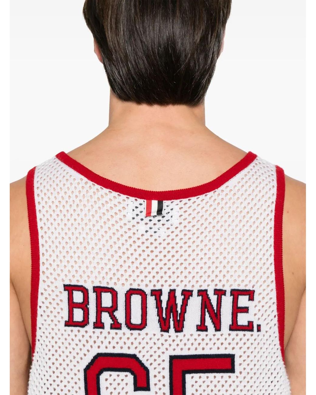 Thom Browne White Intarsia Cashmere Mesh Basketball Jersey for men
