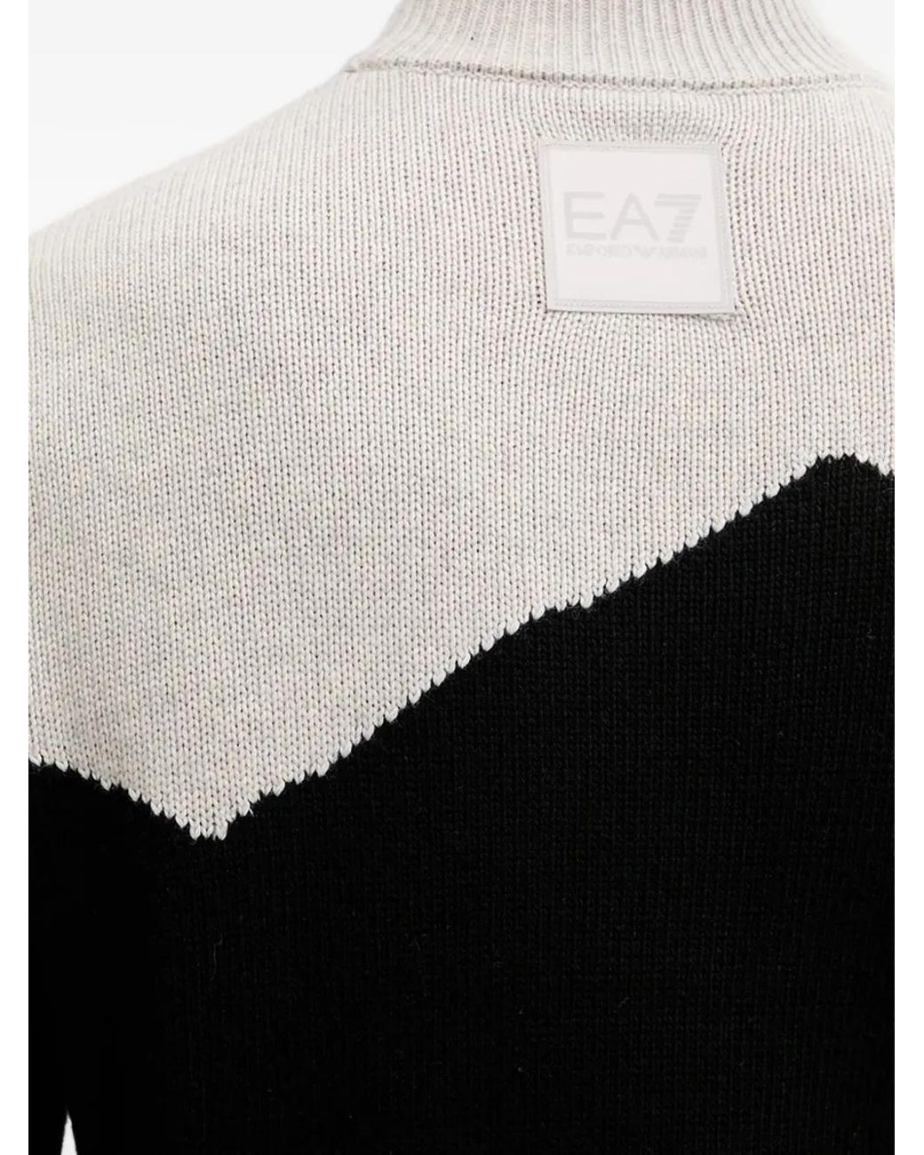 EA7 Black Colour Block Sweater for men