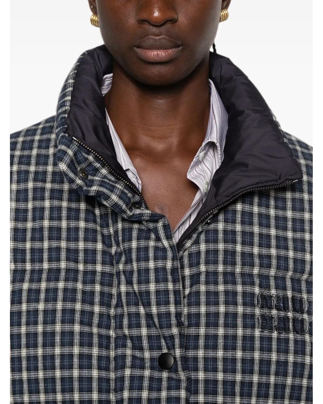Miu Miu Blue Reversible Flannel Down Jacket
