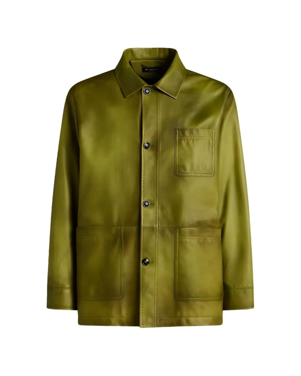 Kiton Green Button-Fastening Leather Jacket for men