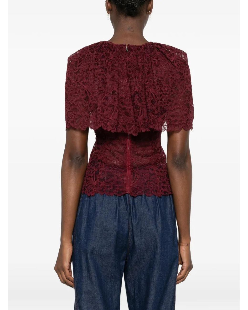 Self-Portrait Red Lace Cape Top