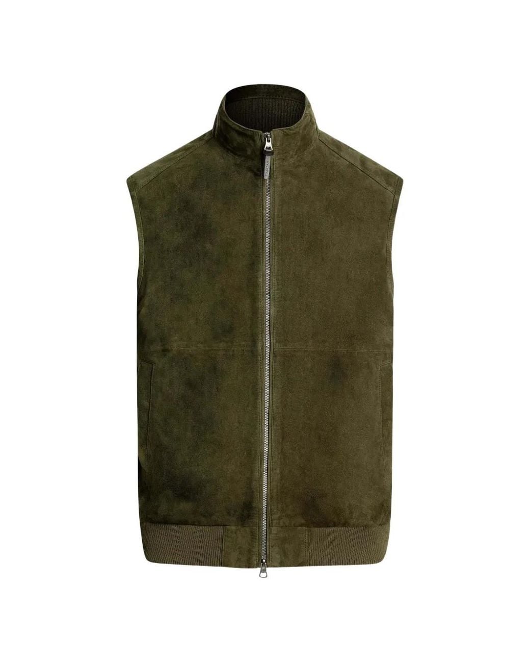Hackett Green Suede Ribbed-Trim Gilet for men
