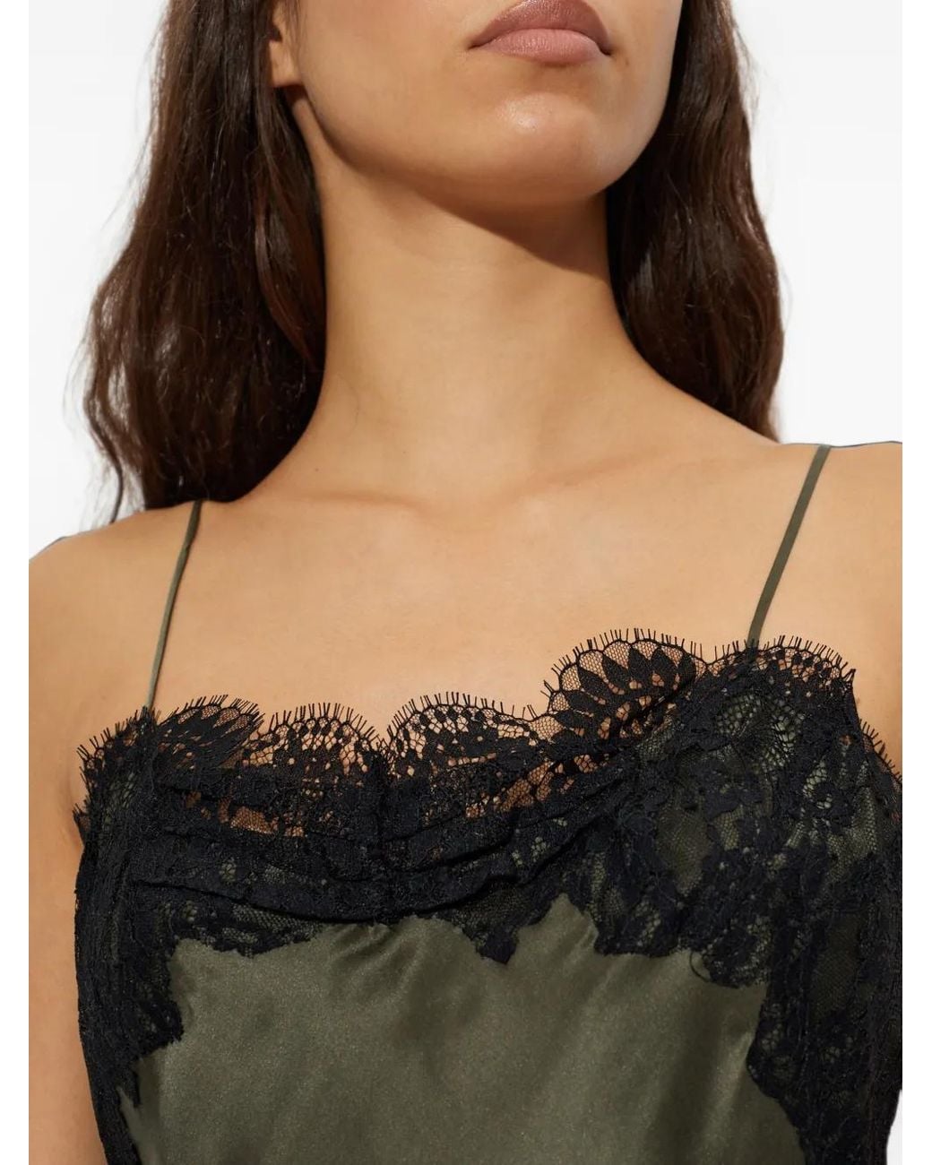 IRO Green Lace-Trim Silk Midi Dress