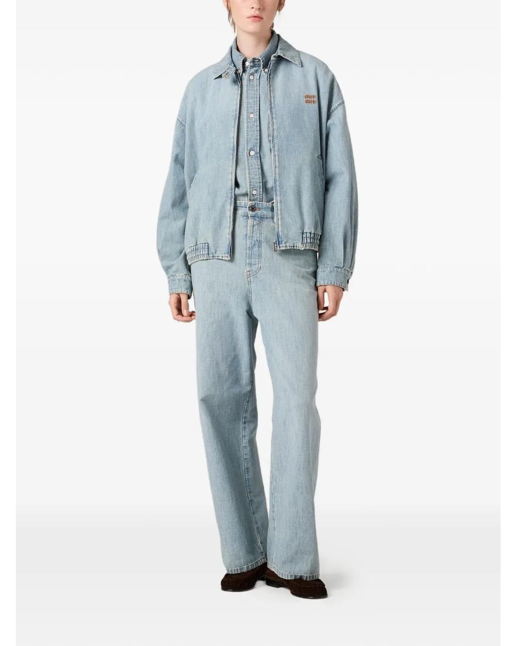 Miu Miu Blue Chambray Elasticated-Hem Denim Jacket
