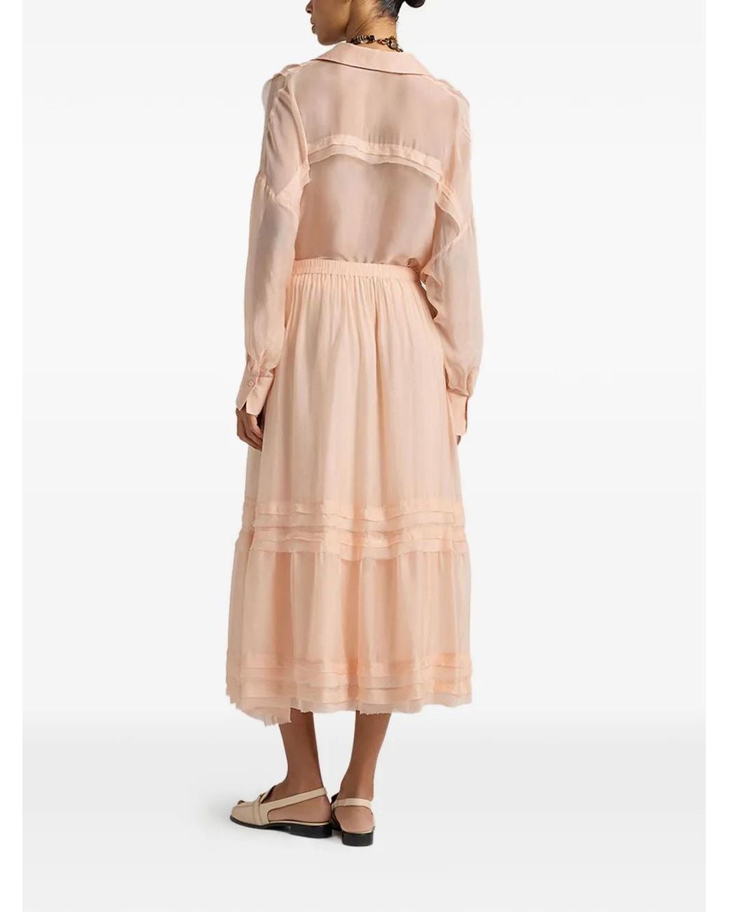 Momoní Pink Elasticated Ruffled Midi Skirt