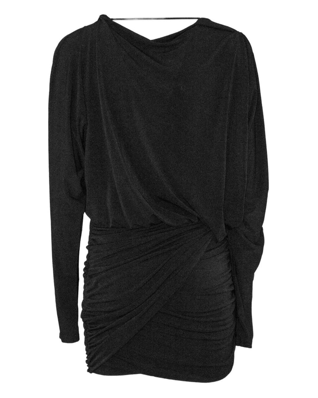ANDAMANE Black Draped V-Neck Mini Dress