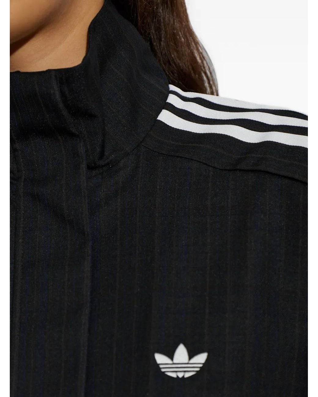 Adidas Black Embroidered-Logo Pinstripe Jacket