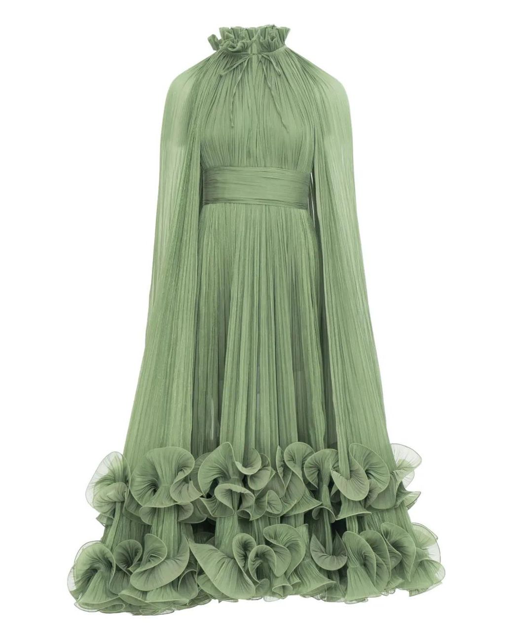 Ana Radu Green Cape-Detailed Maxi Dress