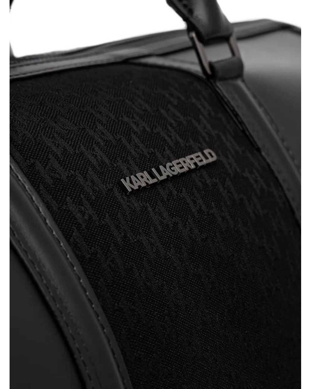 Karl Lagerfeld Black Monogram-Pattern Logo-Plaque Holdall for men