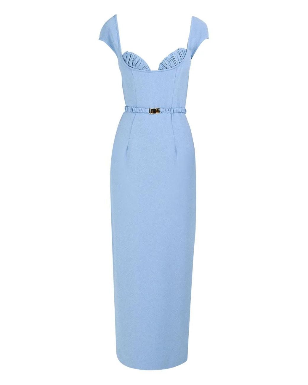 ROWEN ROSE Blue Bra-Detail Belted Long Dress