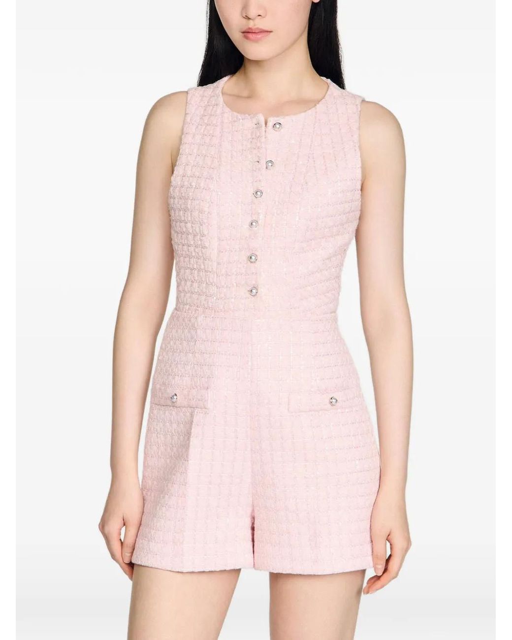 Sandro Pink Sequin Check Tweed Shorts