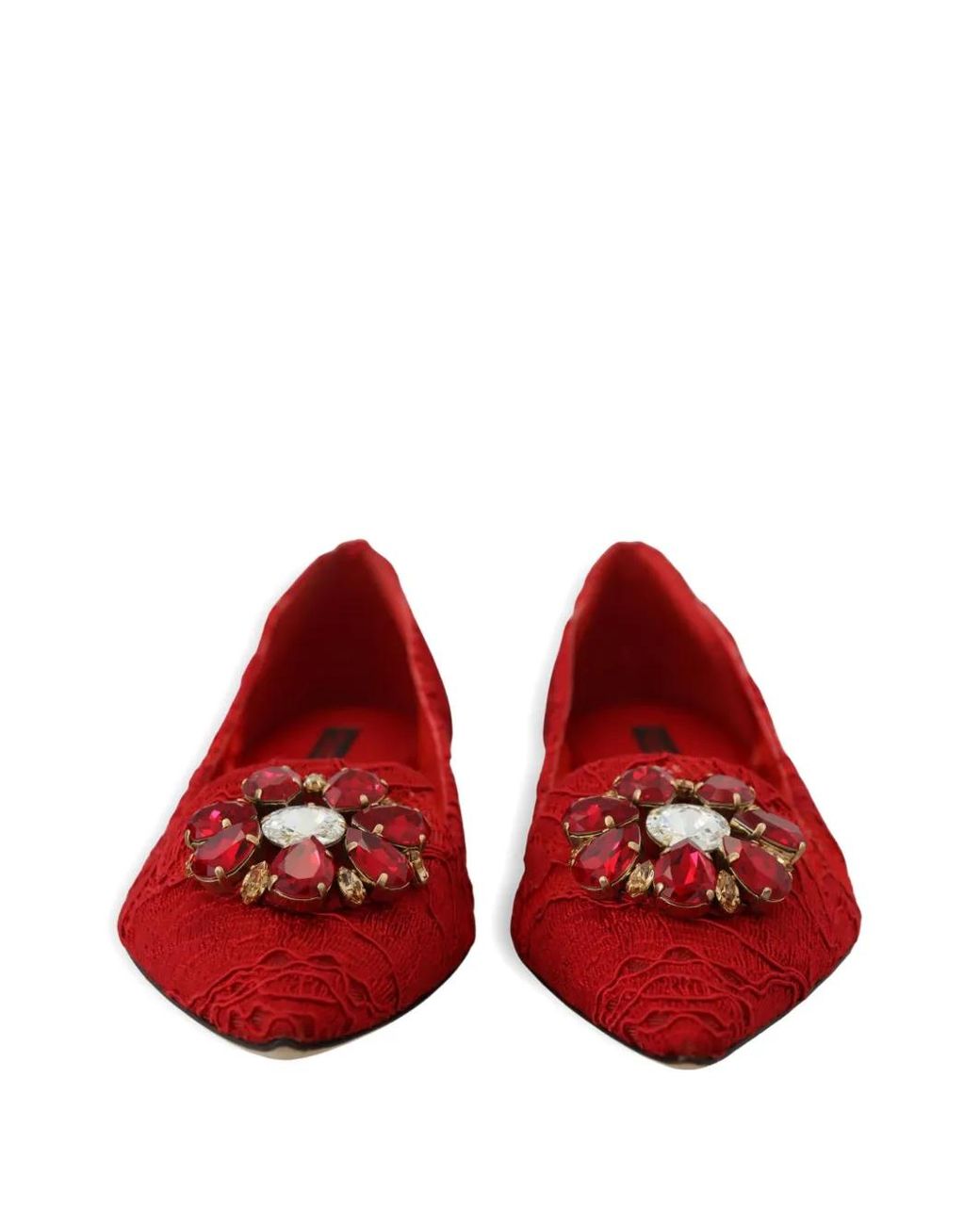Dolce & Gabbana Red Ballerines Taormina À Détails De Dentelle