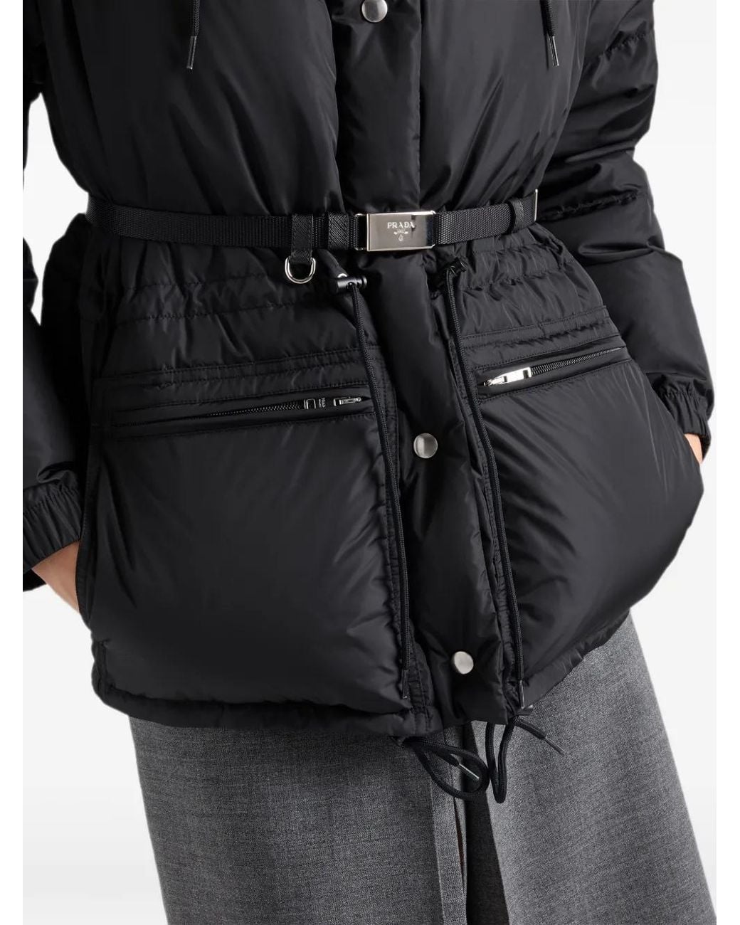 Prada Black Re-Nylon Down Jacket With Hood
