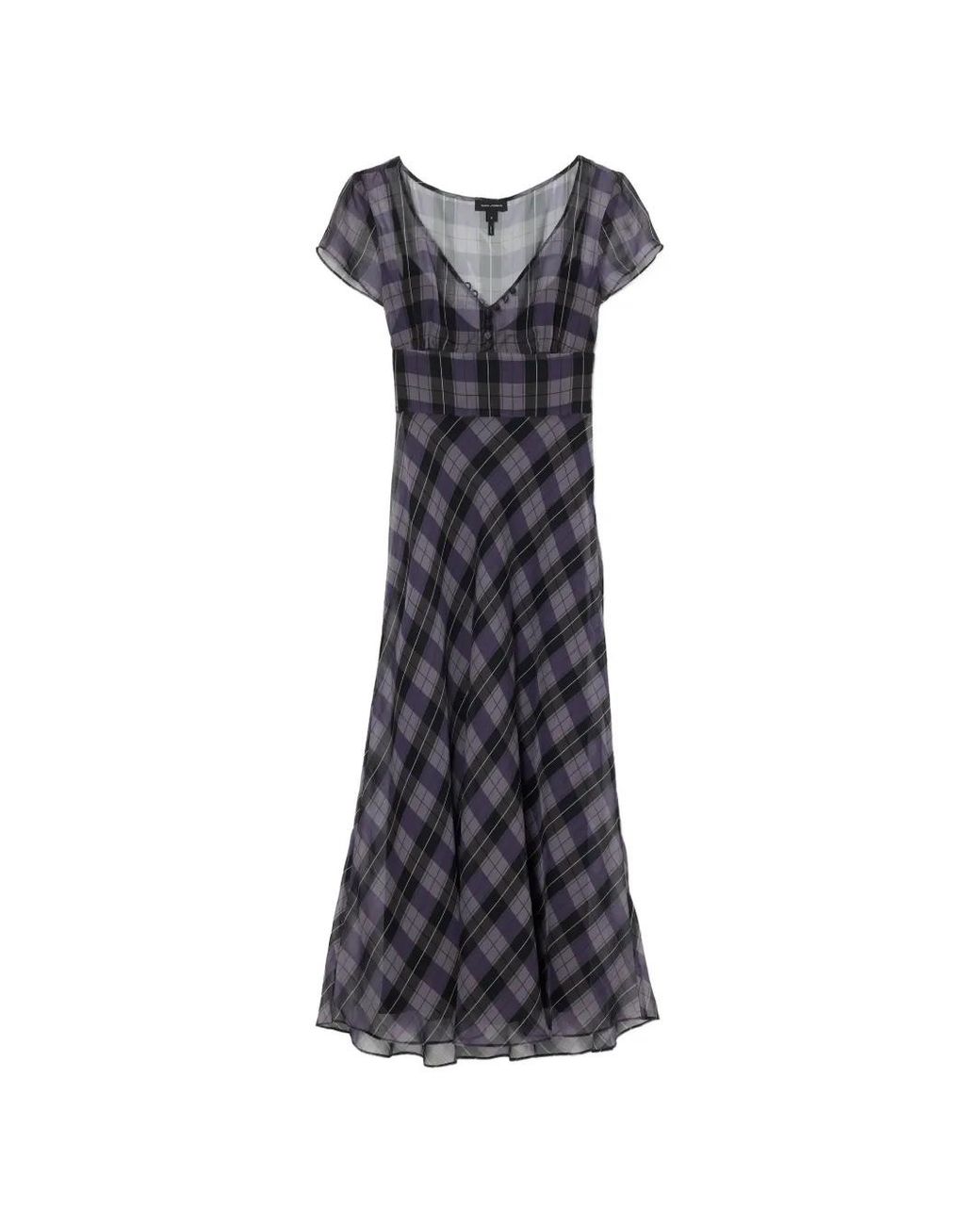 Marc Jacobs Blue Plaid Chiffon Midi Dress